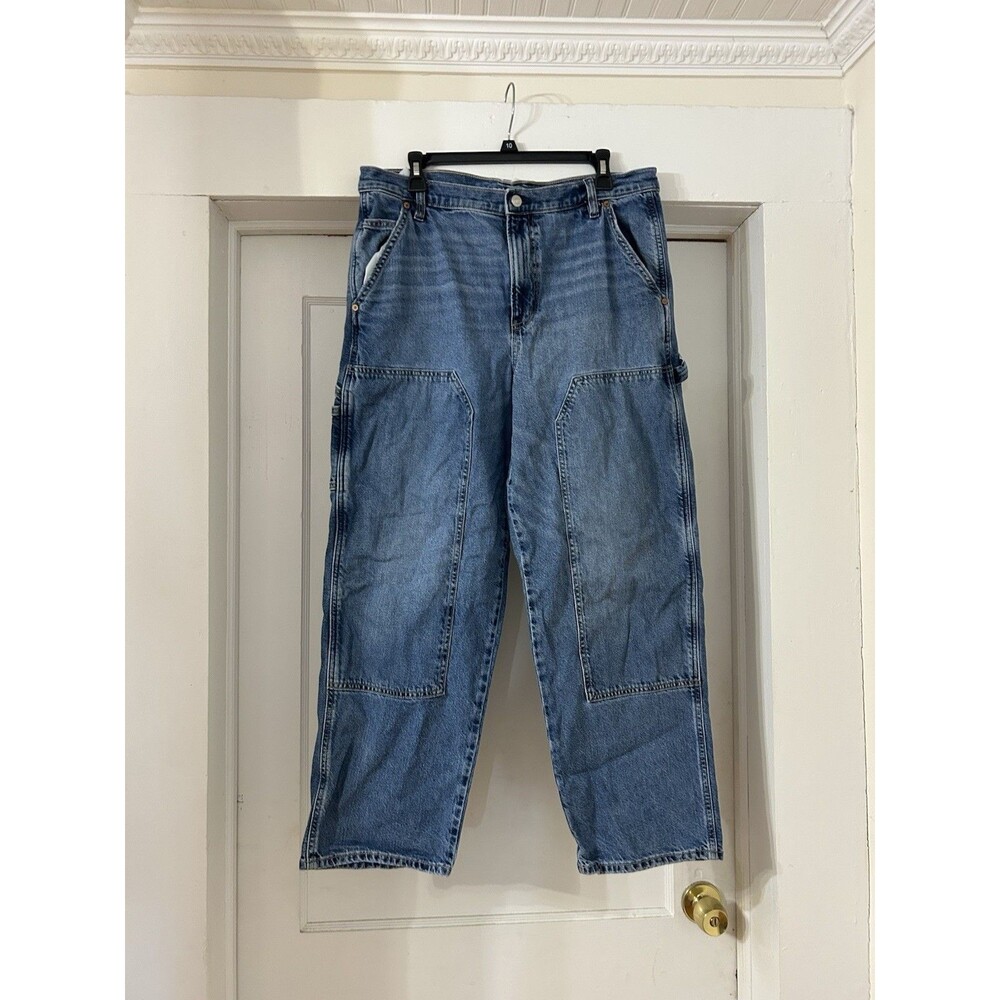 American Eagle Jeans Women’s 10 Short Blue Cargo Super High Rise Baggy Straight
